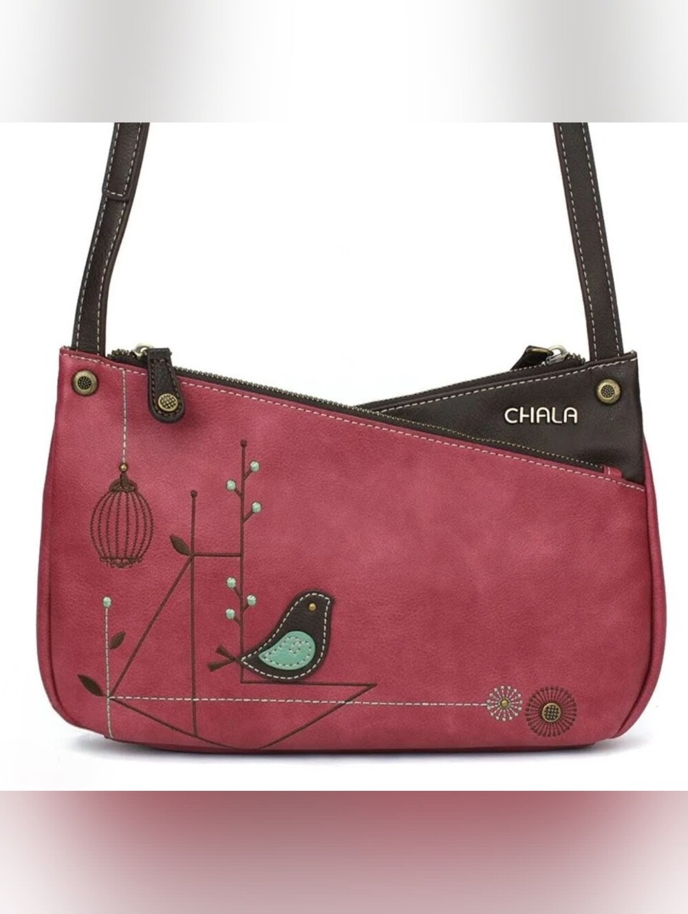 Chala Women's Pink Crossbody Bag with Bird Appliqué